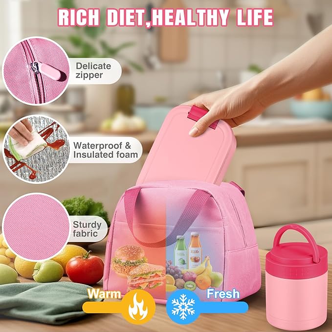 Large Bento Lunch Box Set for Adults Kids Women with 10.5oz Soup Thermo,Coffee Tumblers Men Girls Boys Teenagers Leak-Proof Lunch Food Containers with Lunch Bag
