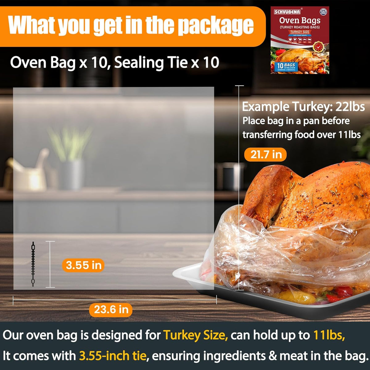 Turkey Oven Bags for Perfect Roasting - 21.7’’ x 23.6’’, 20 Counts, Large Size Turkey Cooking Bags for Oven, Locks in Juices for Flavorful Turkey - Thanksgiving, Christmas Essential