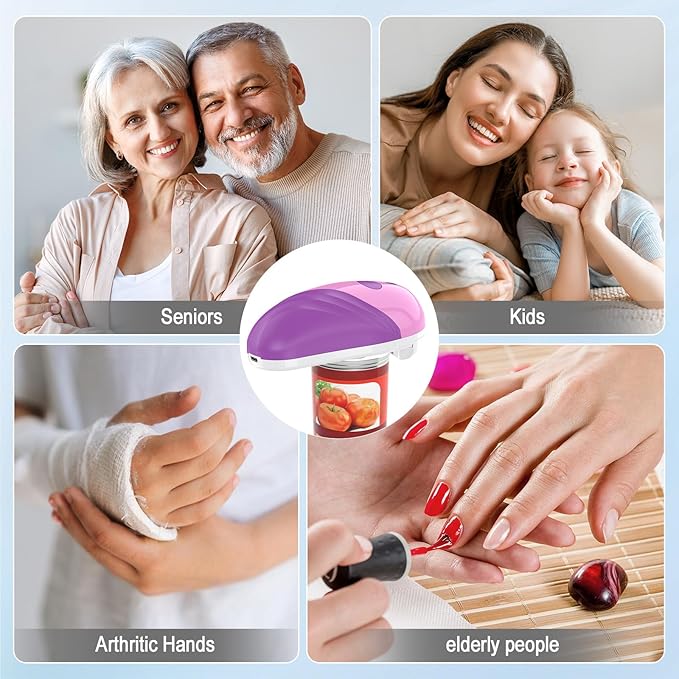 HuiJuKeJi Electric Can Opener, Rechargeable Automatic Can Opener for Seniors with Arthritis, One-Touch Hands-Free Can Opener for Almost Can Sizes, Smooth Edge & Food-Safe Kitchen Gadgets-Purple