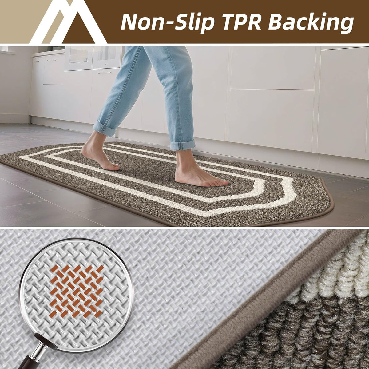 COSY HOMEER Long Kitchen Floor Mats for in Front of Sink Super Absorbent Kitchen Rugs and Mats 24"x48" Non-Skid Kitchen Mat Standing Mat Washable,Polypropylene,Brown,Frame