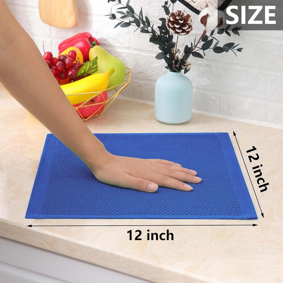 Homaxy 100% Cotton Waffle Weave Kitchen Dish Cloths, Ultra Soft Absorbent Quick Drying Dish Towels, 12 x 12 Inches, 12-Pack, Blueberry