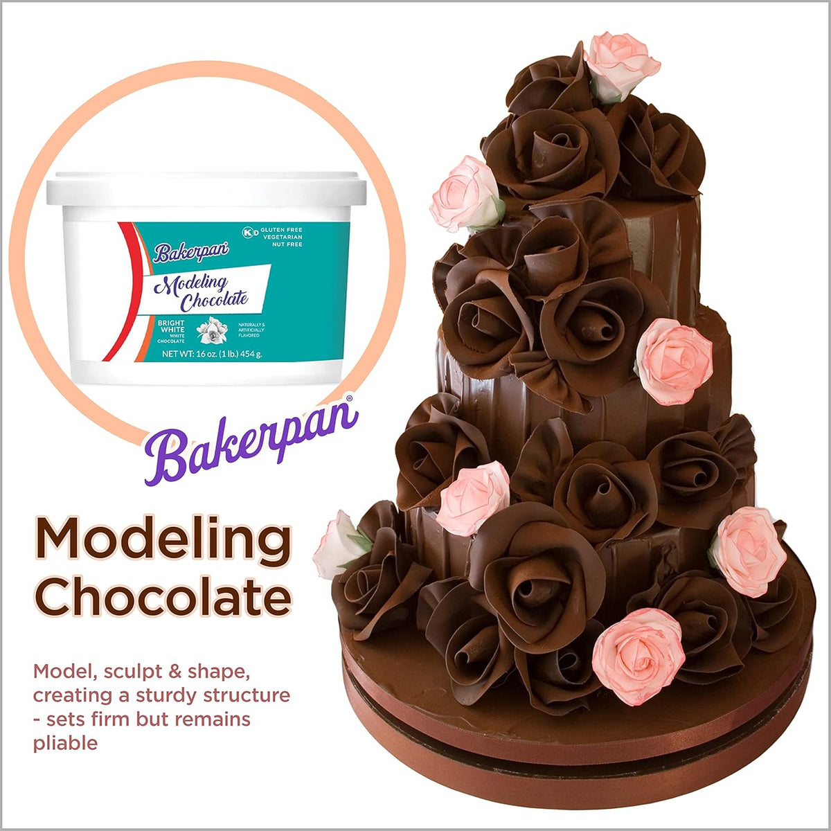 Bakerpan Deep Brown Modeling Chocolate - 1 Pound - Sculpt Cakes, Model Figurines, and Create Cake Toppers (Made in USA)