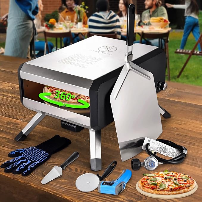 AOSION Pizza Oven Outdoor, 14 Inch Multi-Fuel Rotatable Pizza Ovens,Portable Stainless Steel Pellet Gas Pizza Oven for Outside Backyard Camping.