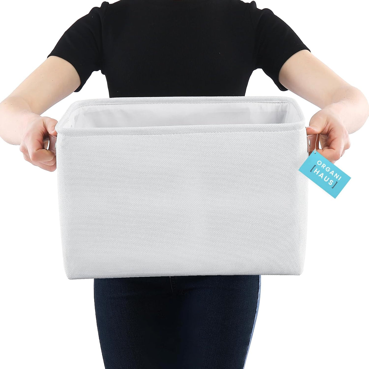 OrganiHaus Large Fabric Storage Baskets for Shelves 3 Pack | 15x11 inches Closet Bins Cloth Cubes Linen Organizers Basket - White Basket