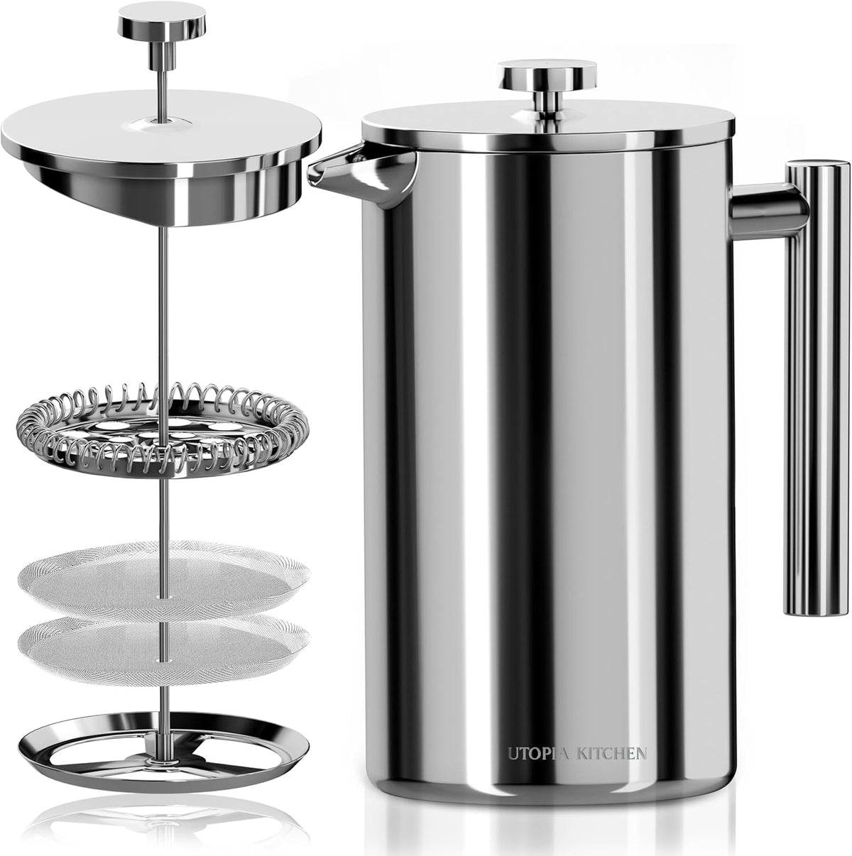 Utopia Kitchen Stainless Steel French Press Coffee Maker 12 Oz, French Press Tea Maker, Cold Brew Portable Travel Coffee Presses, Tea Press Gifts Silver