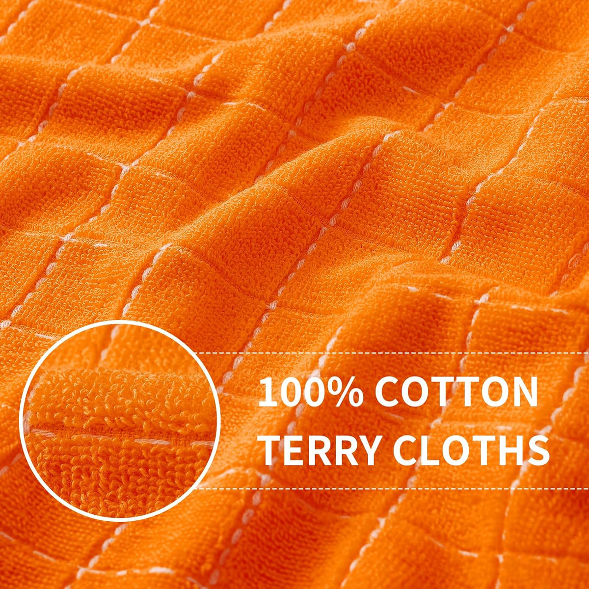 Homaxy 100% Cotton Terry Kitchen Towels(Orange, 13 x 28 inches), Checkered Designed, Soft and Super Absorbent Dish Towels, 6 Pack