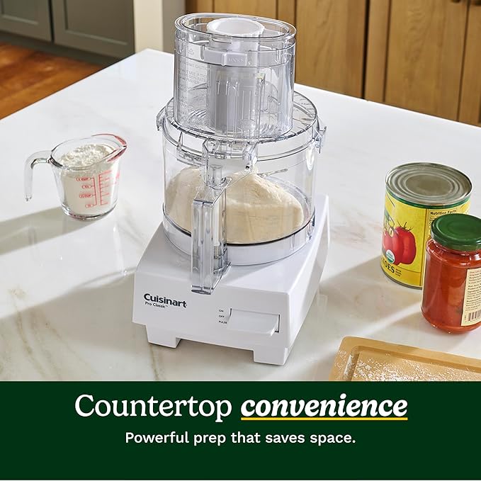 Cuisinart 7-Cup Pro Classic Food Processor, 600-Watt Motor, Vegetable Chopper & Blender for Mincing, Dicing, Shredding, Puree & Kneading Dough, DLC-10SYP1, White
