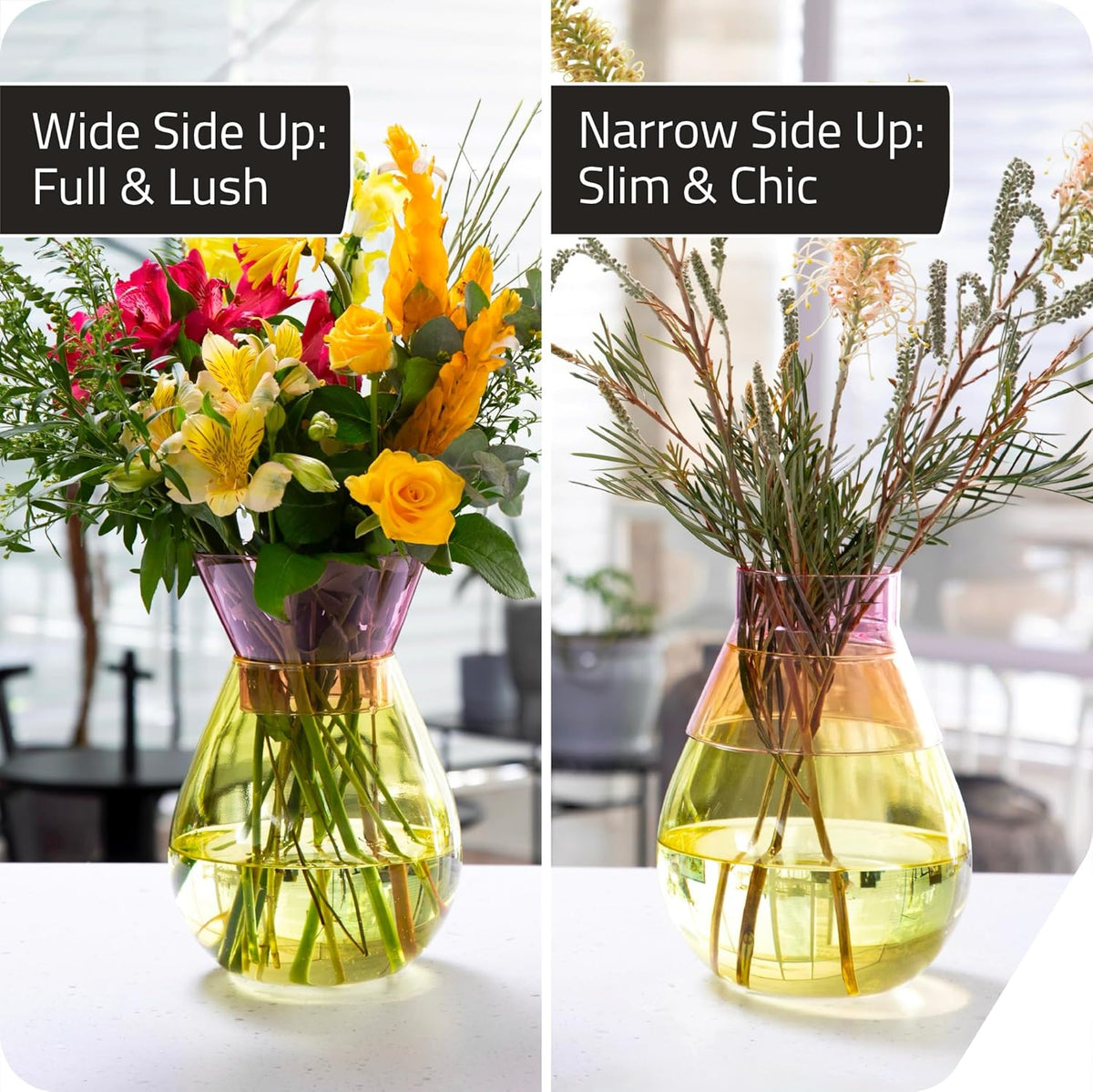 Peleg Design Twotone Home Décor in 3 Colors - Round Glass Vase for Flower Bouquets - Decorative Vase with Flippable Top - Glass Vases for Centerpieces