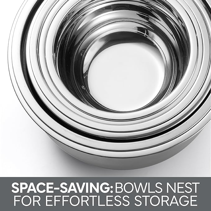 COOK WITH COLOR Stainless Steel Mixing Bowls Set with Lids - Nesting Bowls with Non-Slip Bottom, Grey, 12 Pieces