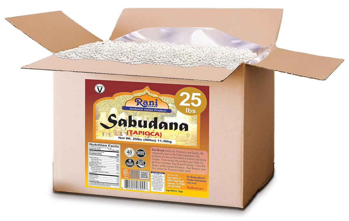 Rani Sabudana (Tapioca/Sago) Pearls 400oz (25lbs) 11.36kg Bulk Box ~ All Natural | Vegan | No Colors | NON-GMO | Indian Origin