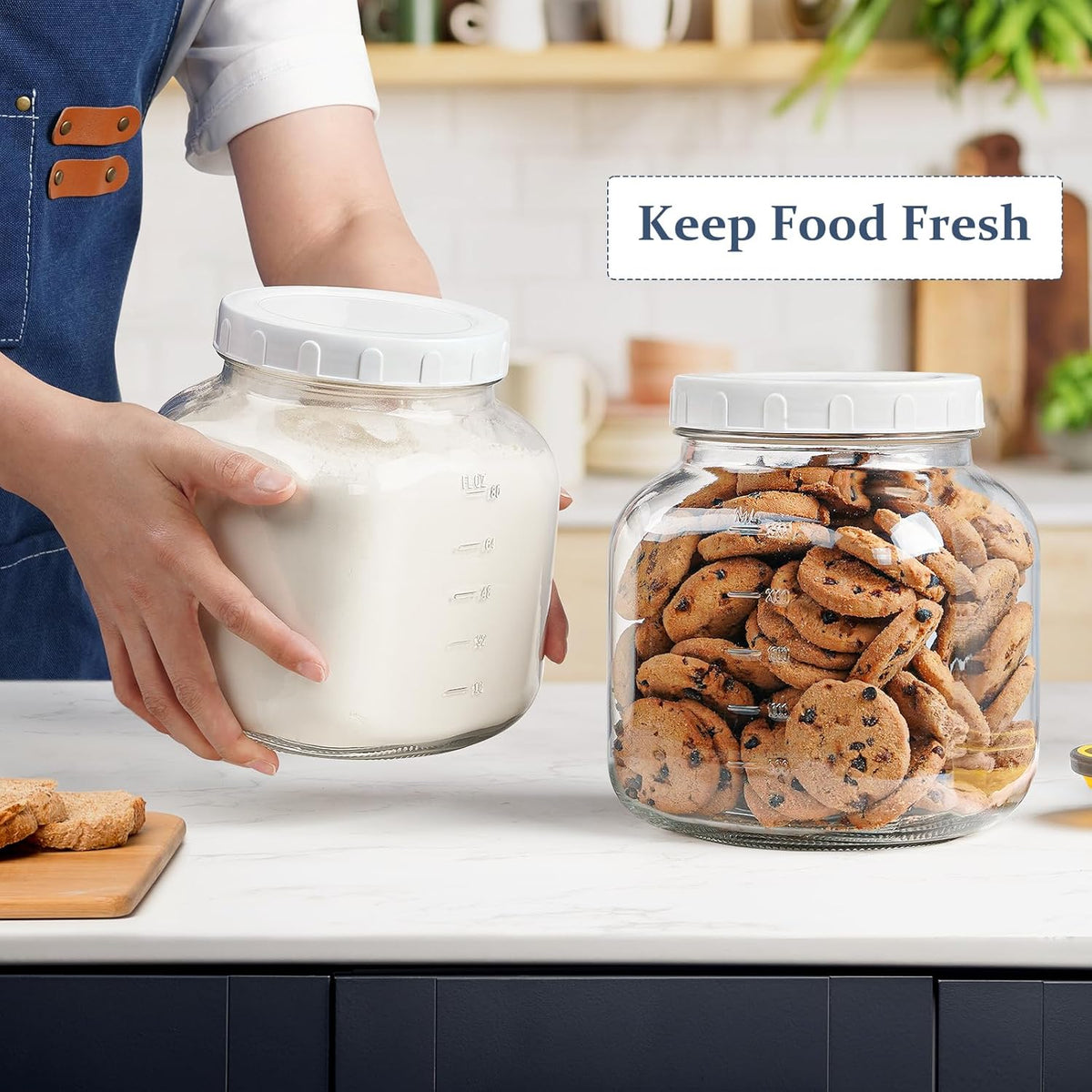 2 Pack 0.8 Gallon Glass Jar With Lid, 102 Oz Wide Mouth Mason Jars, Clear Glass Storage Jars With 2 Scale Marks, Canning Jars For Pickling, Rice, Sugar, Flour, Pasta
