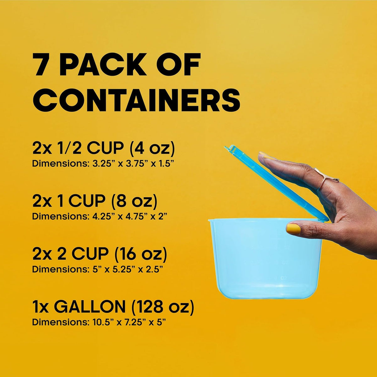Premium Attached Food Storage Containers, Permanently Attached Plastic Lid, Never Lose & Space Saving Organization (7 Pack)
