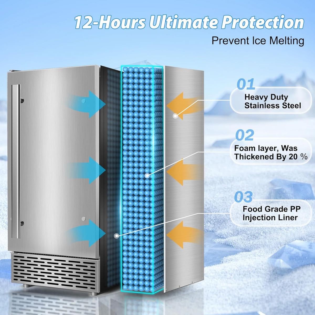 Under Counter Ice Maker, Ice Maker Machine Commercial, 120Lbs/24H with 35lbs Storage Bin, 40Pcs Cubes in 10Mins, Built in Ice Machine for Home Office Commercial