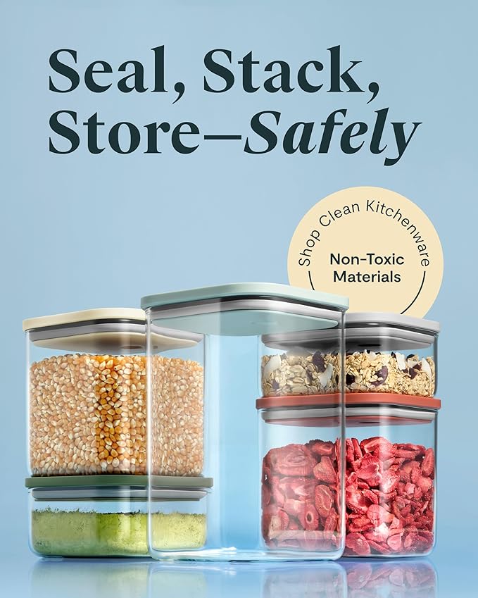 Caraway 14-Piece Glass Airtight Food Storage Containers with Lids – Non-Toxic, BPA-Free Kitchen Storage Containers – Stackable, Space-Saving Airtight Containers for Dry Goods and More - Navy
