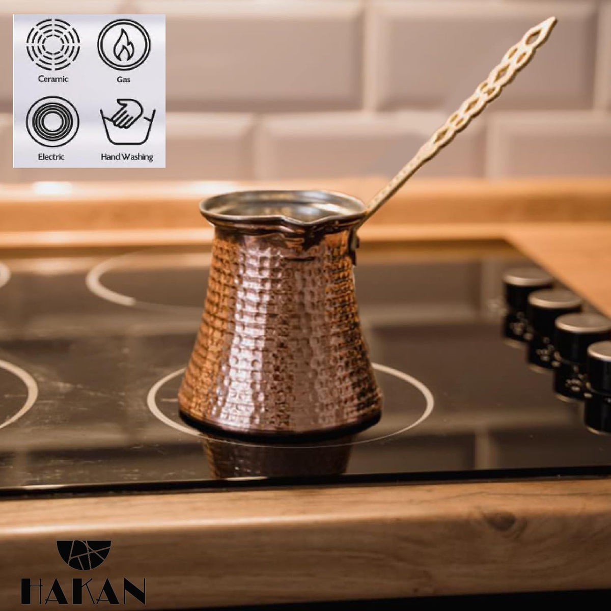 Hakan Turkish Coffee Pot | Stove Top Water Boiler, Coffee Maker, Butter, Chocolate & Milk Warmer | Even and Quick Heat with Handcrafted Copper Material | Coffee Gifts Idea, 10.5 Oz (310 cc)
