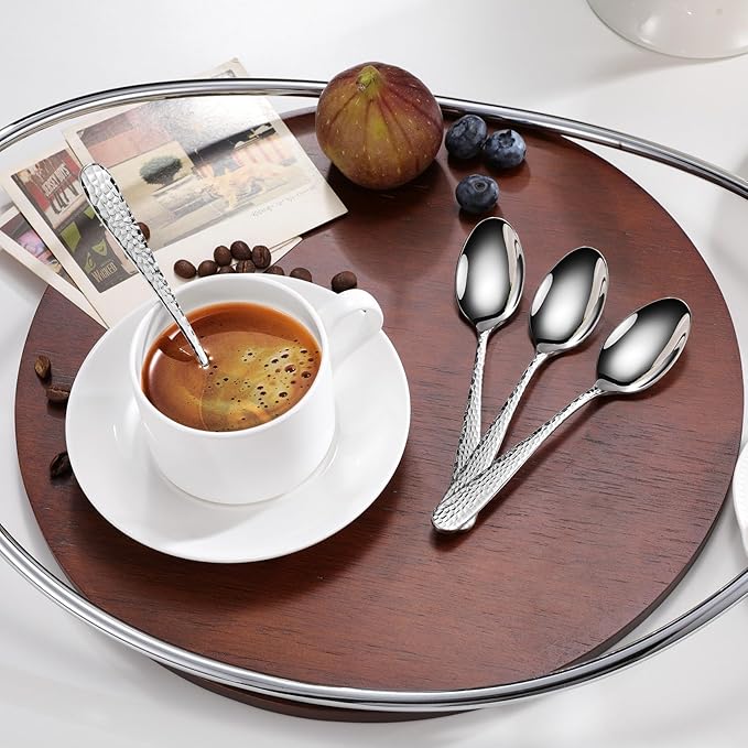KEAWELL Premium 4-Piece Louise Hammered Spoons Set, 18/10 Stainless Steel, Set of 4, Fine Spoon Set with Round Edge, Dishwasher Safe (5.6" Small Spoons)