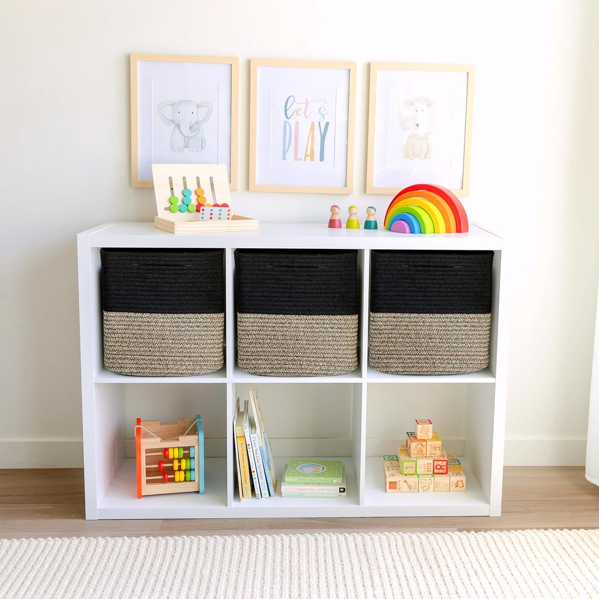 NaturalCozy 13 Inch Cube Storage Bins Cotton Rope Woven Baskets for Organizing 3-Pack | 13 x 13 Storage Cubes | Fabric Square Storage Baskets for Shelves Organizer, Kids Toy Bins, Closet Baby Nursery