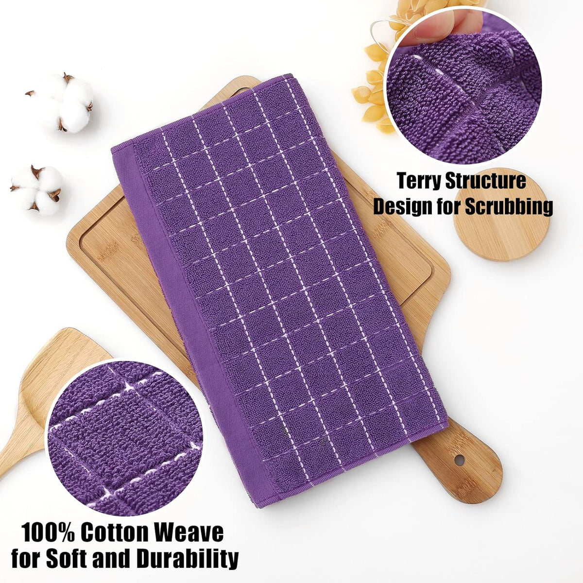 Homaxy 100% Cotton Terry Kitchen Dish Cloths, Ultra Soft and Absorbent Dish Towels for Kitchen, Suitable for Drying and Washing Dishes, 6 Pack, 12 x 12 Inches, Purple
