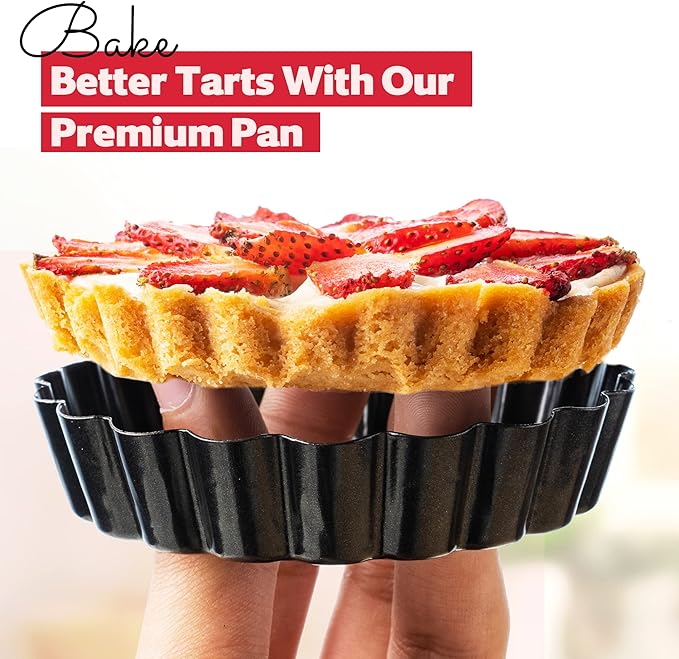 8 Pack Mini Tart Pans 4 Inch with Removable Bottom Round Nonstick Deep Quiche Pan, Heavy Duty Perfect for Baking Fruit Tarts, Quiches & Dessert
