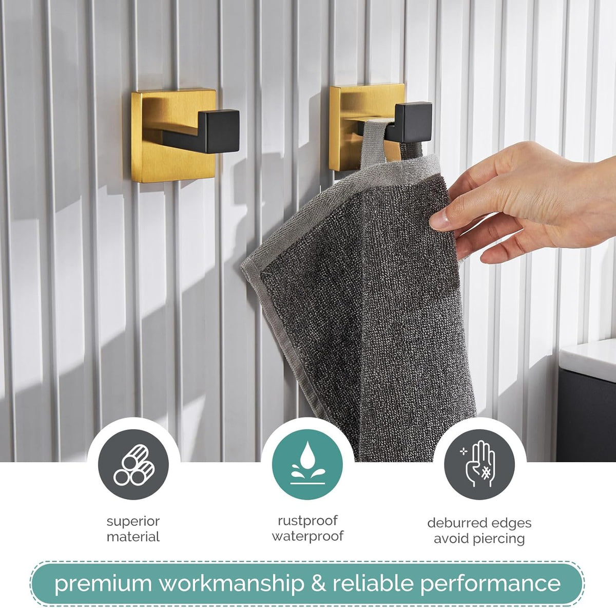 Angle Simple Towel Hook Black & Gold 2 Pack, 304 Stainless Steel Coat Hook, Robe Hook Bathroom