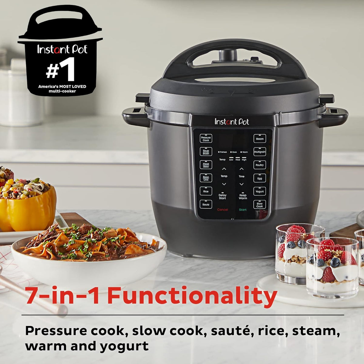 Instant Pot RIO, 7-in-1 Electric Multi-Cooker, PressureCooker, SlowCooker, RiceCooker, Steamer, Sauté, Yogurt Maker, & Warmer, Includes App With Over 800 Recipes, 6 Quart