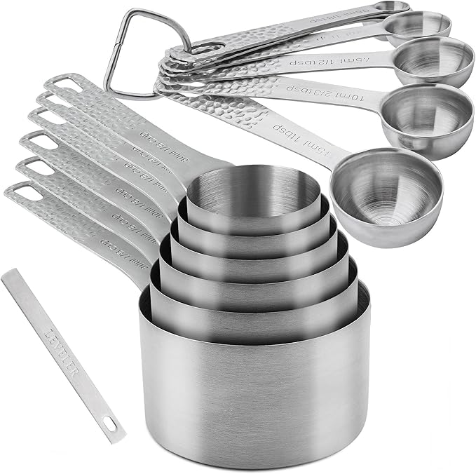 Measuring Cups and Spoons Set 16, 18/8 Stainless Steel Measuring Cups and Spoons Set, Metric & US 6 Measure Cup & 7 Measure Spoon with 1Leveler & 2 Locking Rings for Baking & Kitchen