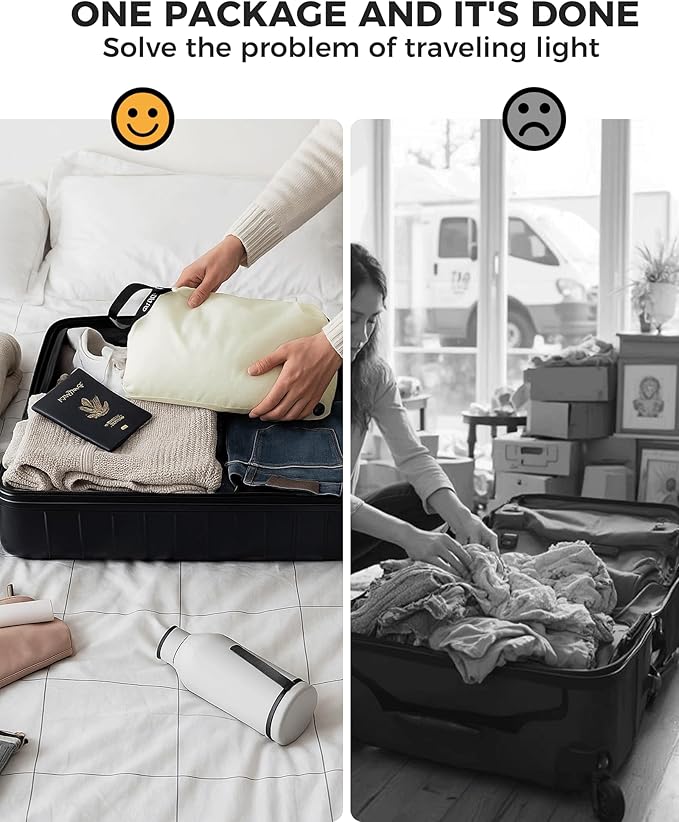 Travel Laundry Bag, Pump Free Vacuum Storage Bag Reusable Compression Dirty Clothes Travel Bag Waterproof Wet Dry Bags Large Capacity Space Saver Bags Camp Clothes Organizer (1 Pcs)(White, M)