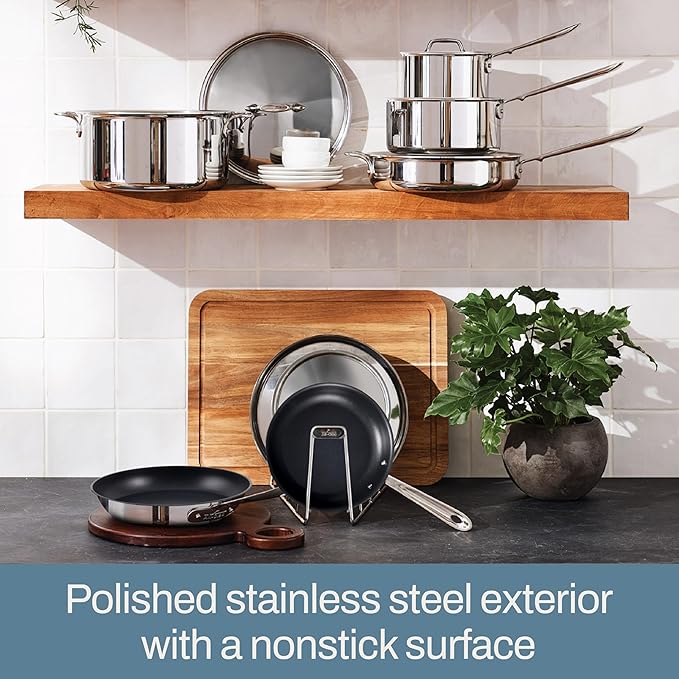 All-Clad D3 8 Inch Stainless Steel Pro Non Stick Frying pan, 3-Ply Stainless Steel Pan, Induction, Oven Broiler Safe 500F Skillet, Professional Cookware, Silver