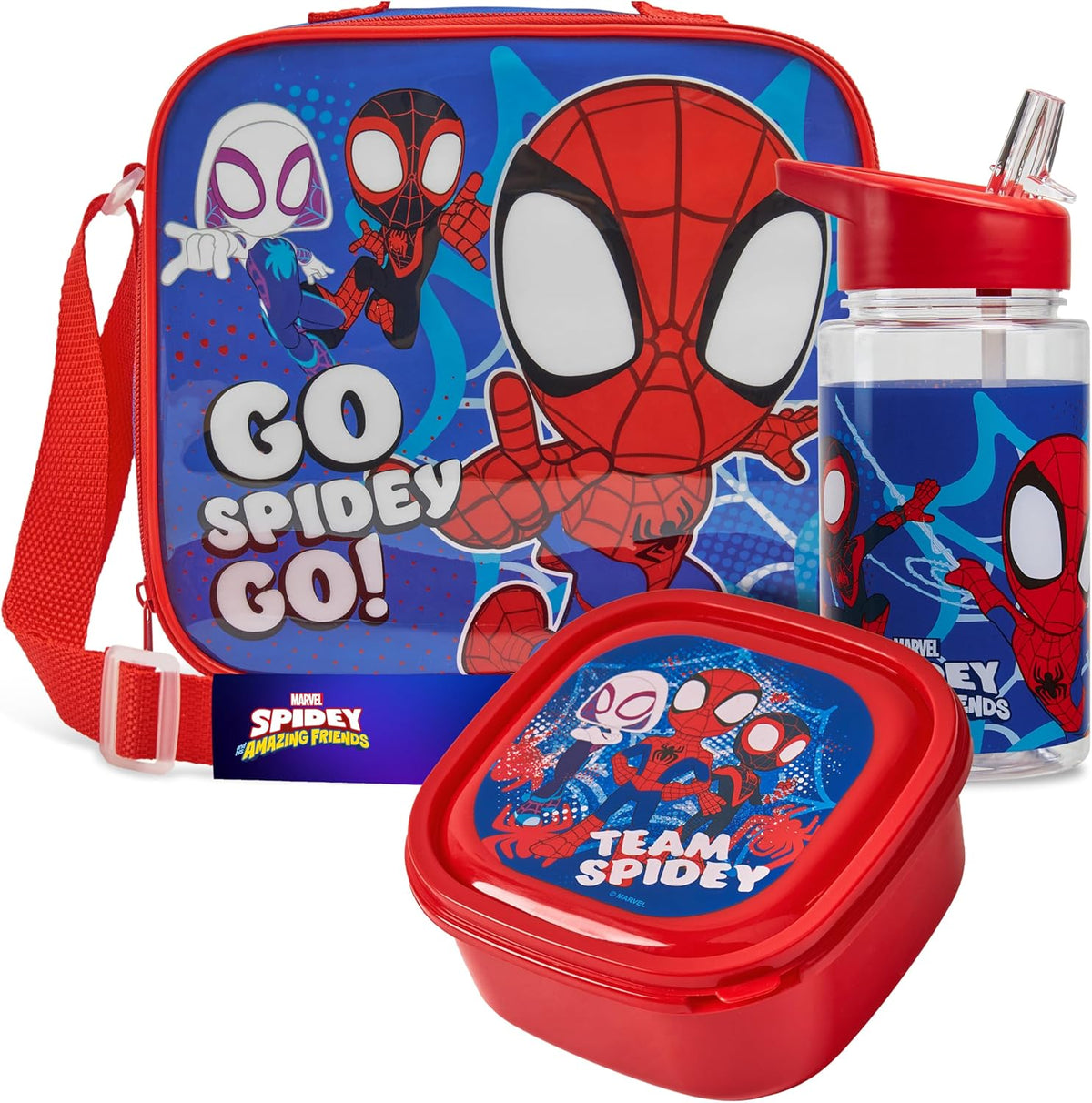 Get Trend Marvel Spidey Kids Lunch Bag Set 3 Pc with Leak Proof Water Bottle and Small Lunch Box Insulated for School Daycare or Travel (Spidey)
