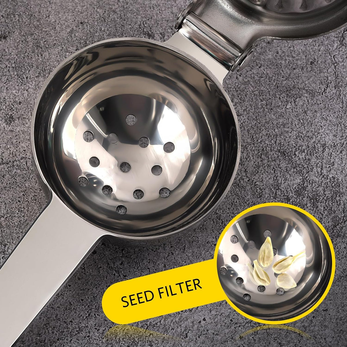 Lemon Squeezer, Sopito Stainless Steel Citrus Press Juicer Heavy Duty with Large Metal Squeezer Bowl for Seedless Juicing, Non-Slip Grip Design Manual Juicer, Silver