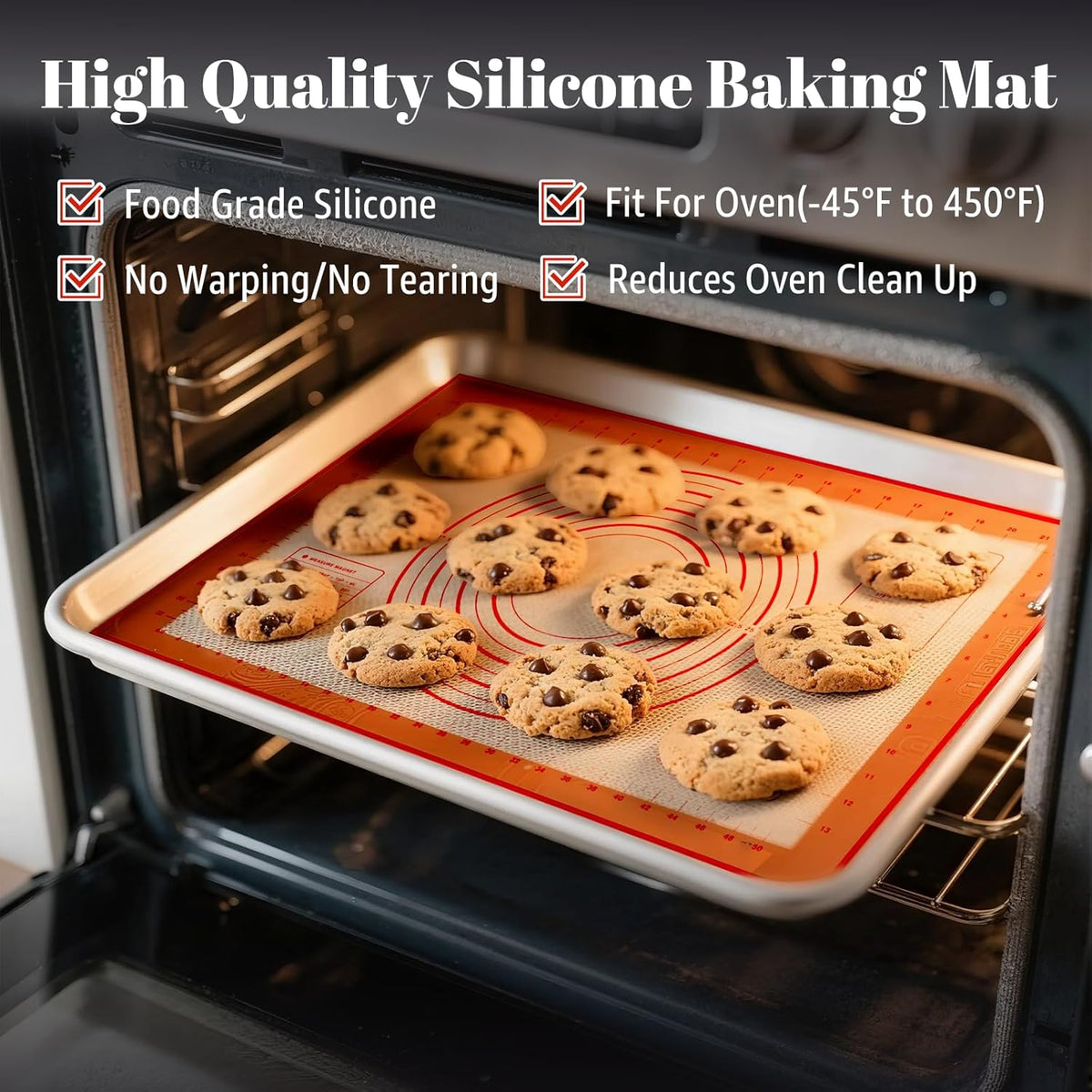 Silicone Baking Mat - Non Stick Pastry Mat Sheet for Dough Rolling, 0.7MM Thick Non-slip Baking Mat With Measurements, Reusable, Easy Clean Silicone Mats for Kitchen Counter (Black)