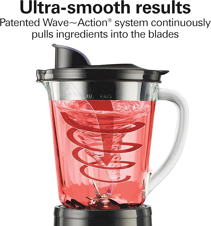 Hamilton Beach Wave Crusher Blender for Smoothies With 40 Oz Glass Jar and 14 Functions, Ice Sabre Blades & 700 Watts for Consistently Smooth Results, Black & Stainless Steel (54220)