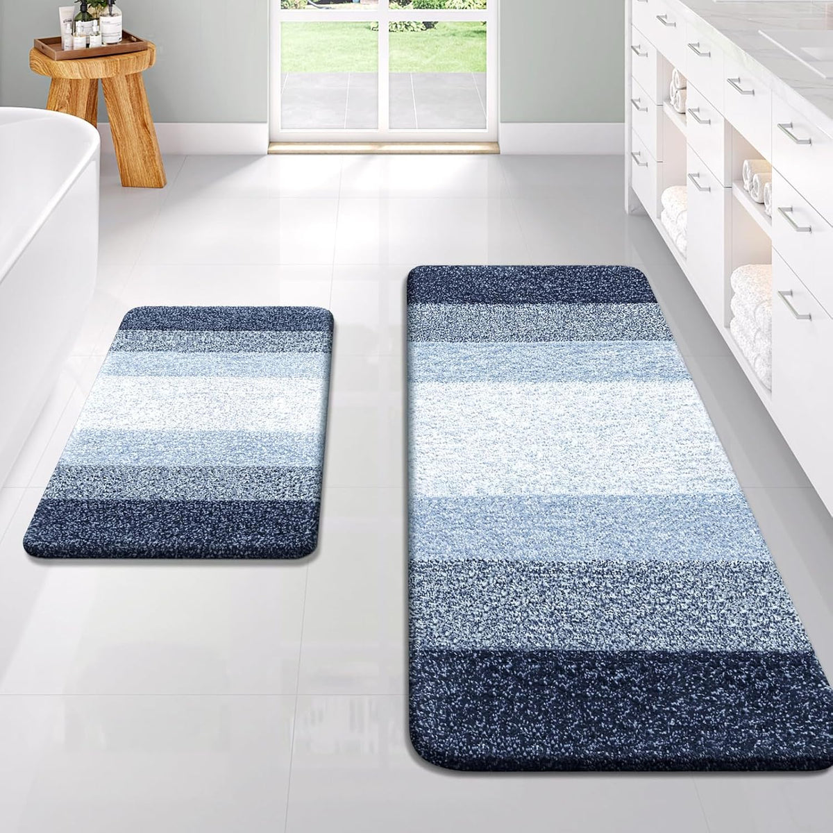 OLANLY Bathroom Runner Rugs 47x20, Extra Soft Absorbent Microfiber Bath Rugs, Rubber Backing, Quick Dry, Washable Bath Mats for Bathroom Floor, Tub and Shower, Home Decor Accessories, Navy Blue