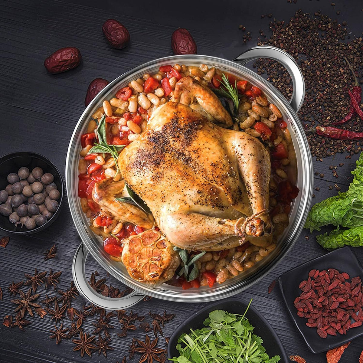 Stainless Steel Stockpot with Lid - 10 Quart Soup Pot for Induction Cooking