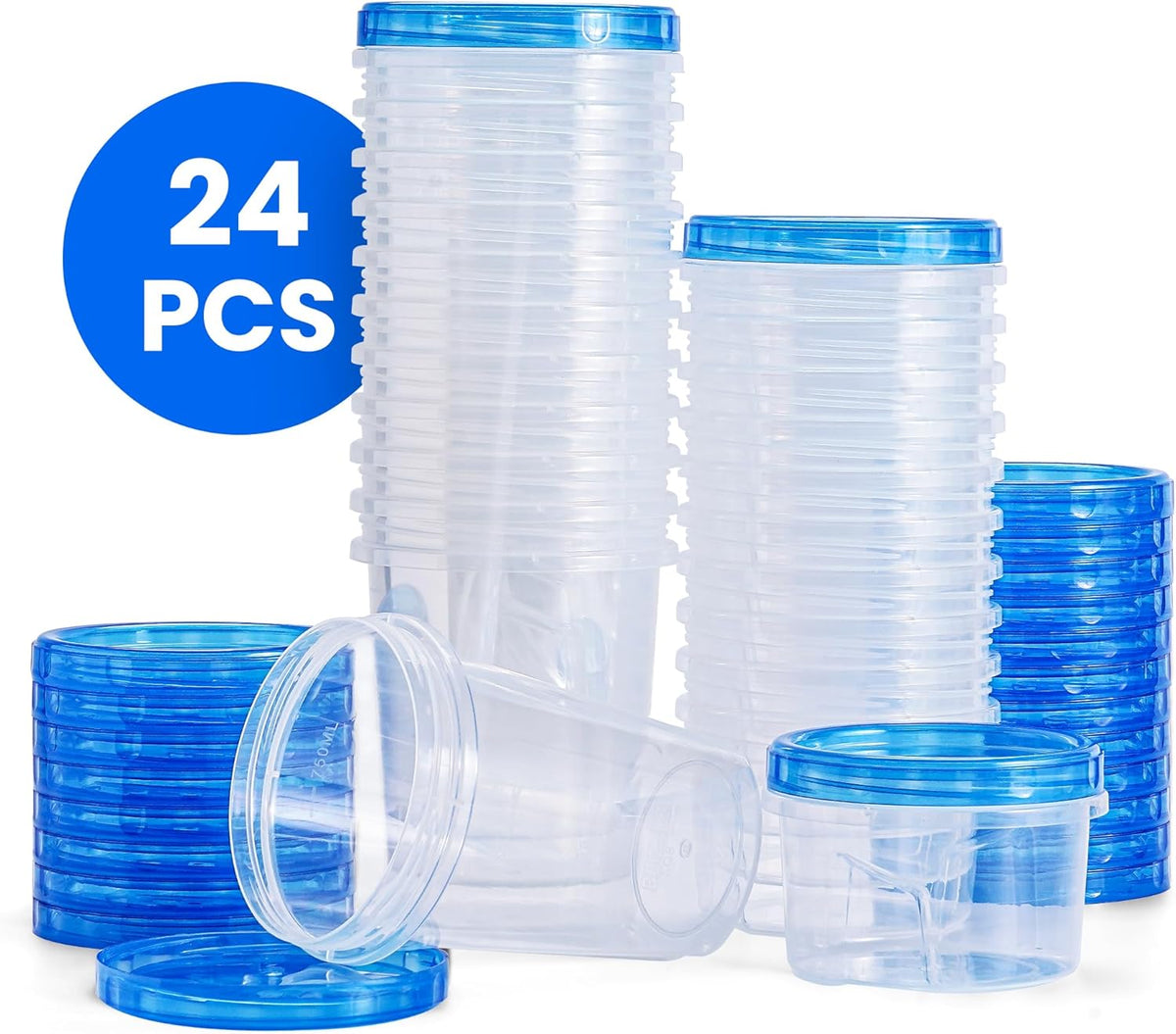 RFAQK 48 pcs Freezer Storage Containers with Lids-(32 & 16OZ) 24 Food Storage Containers with 24 Twist Top-Deli Container for Soup-Reusable Plastic Box for Lunch, Gym, Travel