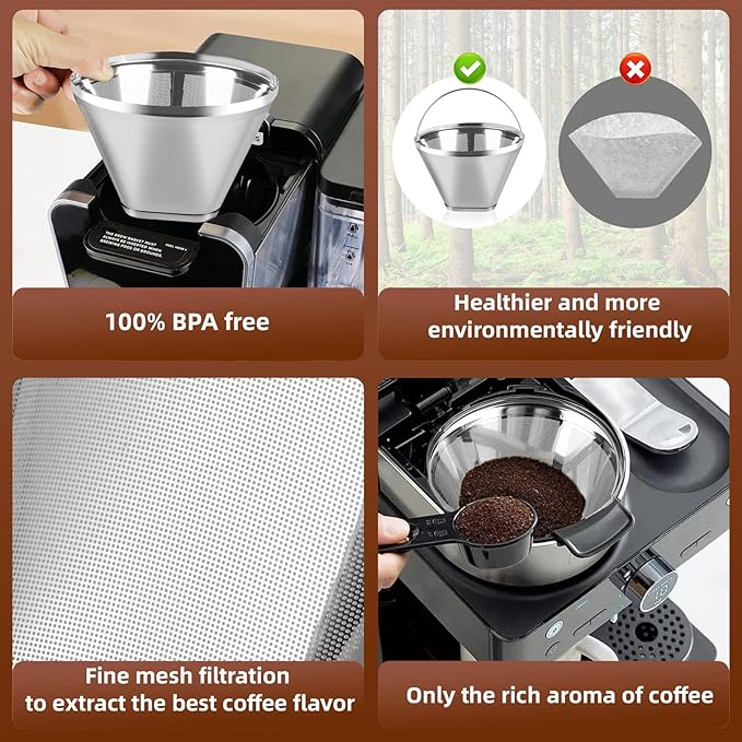 Reusable Cone Coffee Filters 4，304 Stainless Steel Permanent Coffee Filter，Permanent Filter for Ninja Coffee Maker, 2Pcs Permanent Cone Filter 4