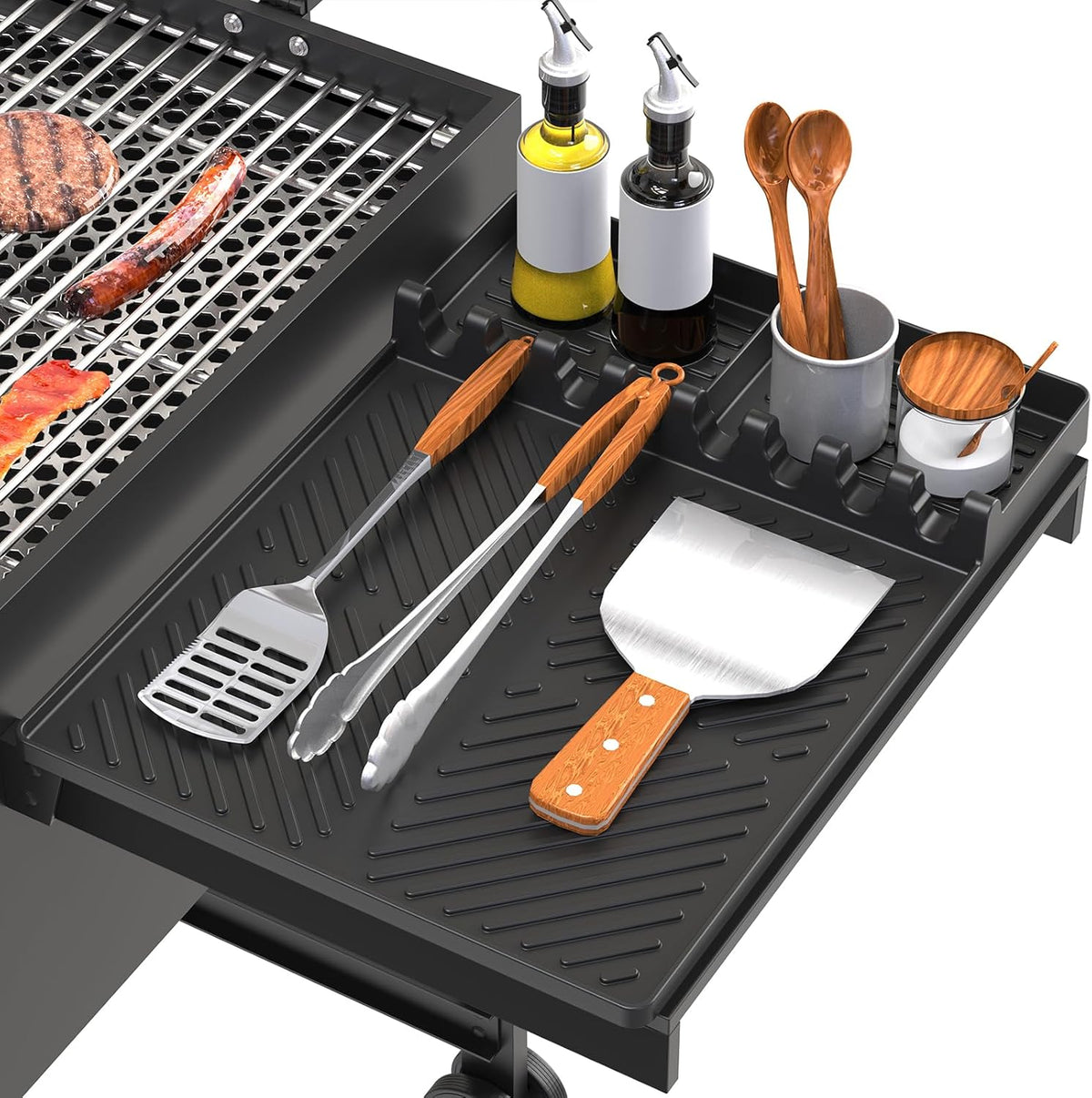 Silicone Grill Mat Compatible with Blackstone, Silicone Griddle Tools with Drip Pad, Spatula Mat for Outdoor Grill Kitchen Counter (Black)
