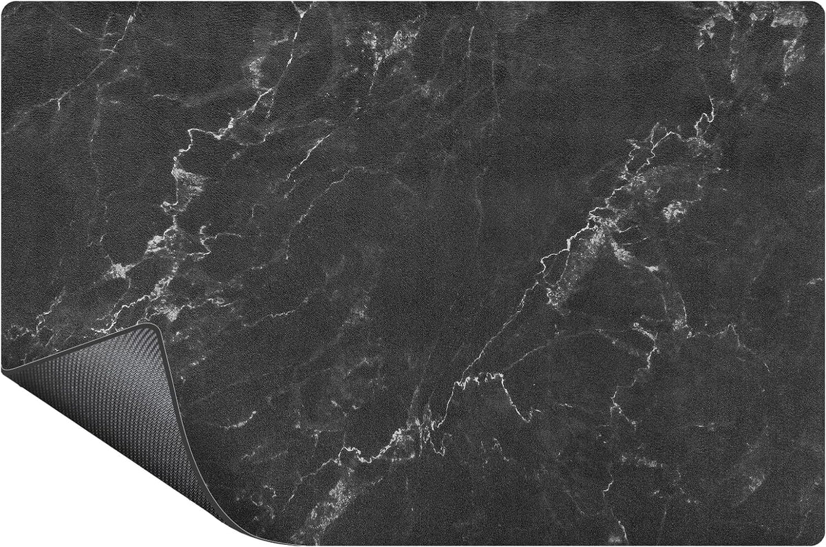 SUEH DESIGN Coffee Mat, Absorbent Dish Drying Mat 23.6 x 15.7 in Quick Dry Coffee Mat Large Drying Mats for Kitchen Counter Coffee Bar, Marble Black