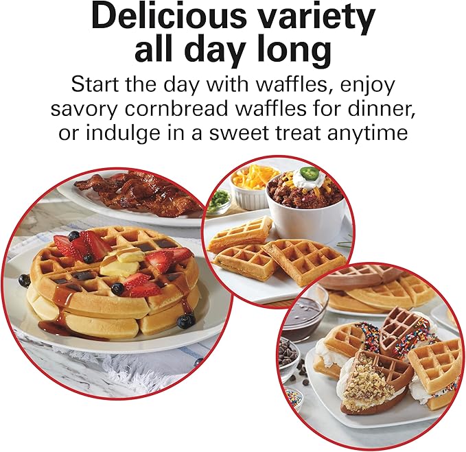 Hamilton Beach Belgian Waffle Maker with PFAS-Free Non-Stick Ceramic-Coated Plates, Browning Control, Indicator Lights, Stainless Steel (26081)