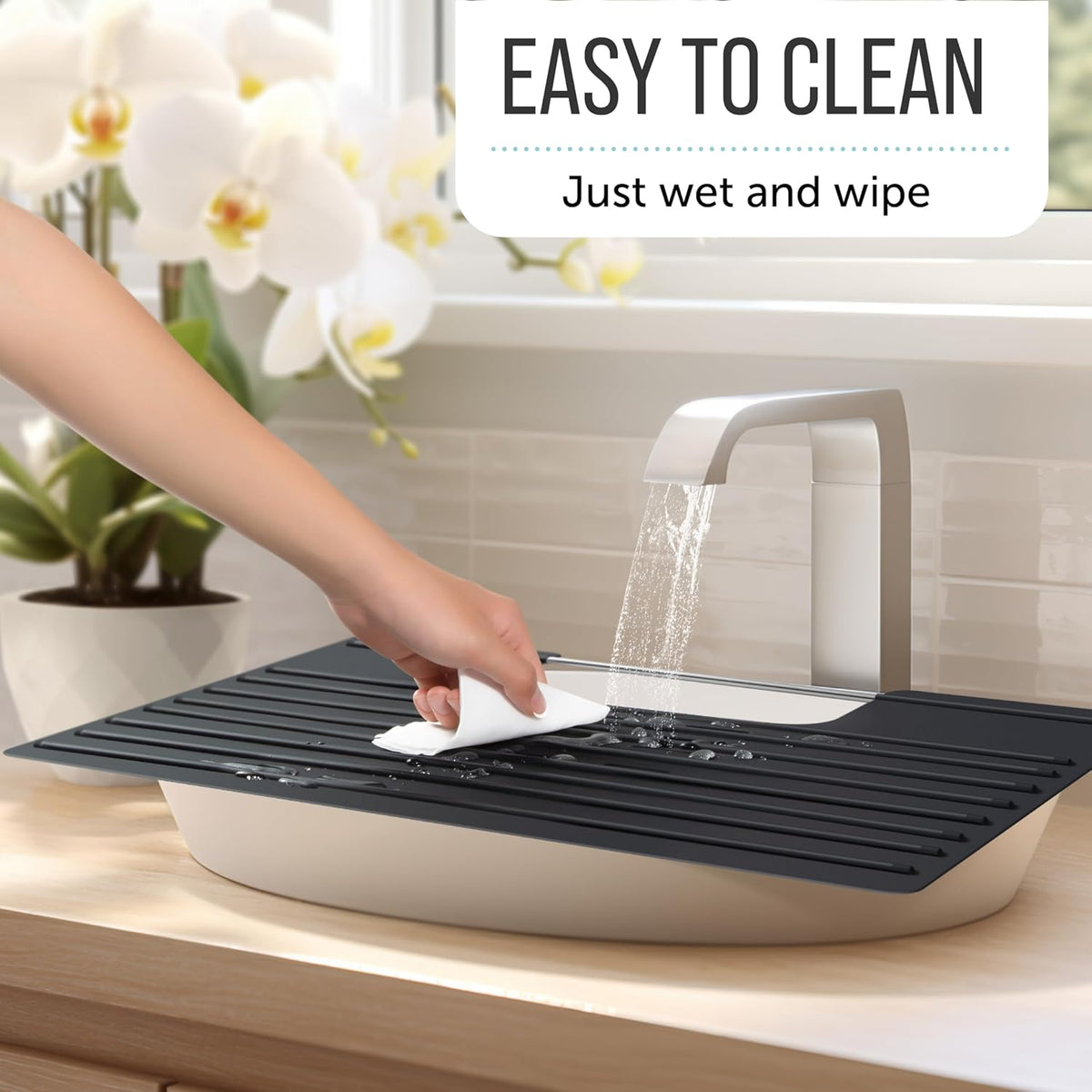 Maplefield Bathroom Sink Cover for Counter Space, Heat Resistant Silicone Sink Mat for Your Beauty Routine, Small Bathroom Space Saver Sink Cover for Makeup (Black Large, 22 x 2 x 2 Inches)