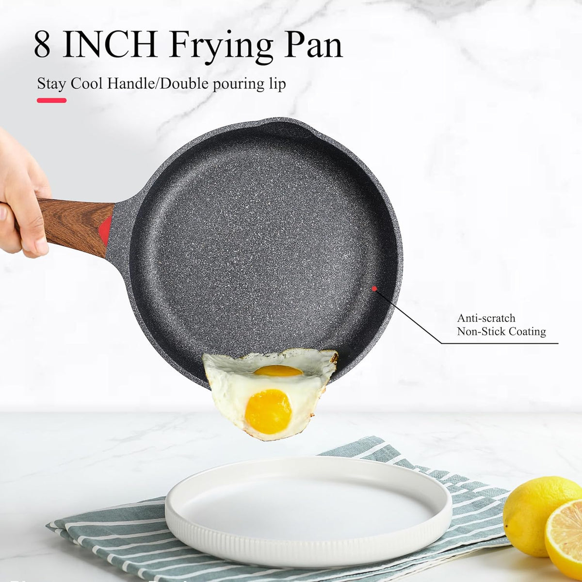 Vinchef 8" Non Stick Frying Pans, Skillet with Lid Used for All Stoves, Induction Non Toxic Cookware, Cooking Pans Nonstick Capable of Kitchen