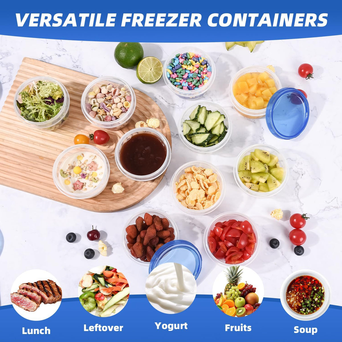 Freezer Storage Containers, [12 Pack-8 oz] Ultra Thick Freezer Containers with Leakproof Twist Top Lids, Heavy Duty BPA Free Stackable Meal Prep Bowls Great for Portion Control