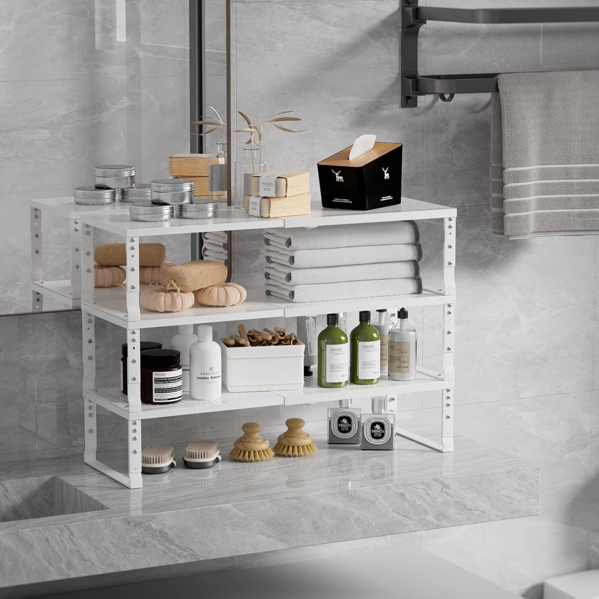 Expandable Spice Rack & Kitchen Cabinet Organizer - Stackable, Adjustable Shelves for Cabinets, Countertops, Cupboards & Pantries(2 Packs/Medium/White)
