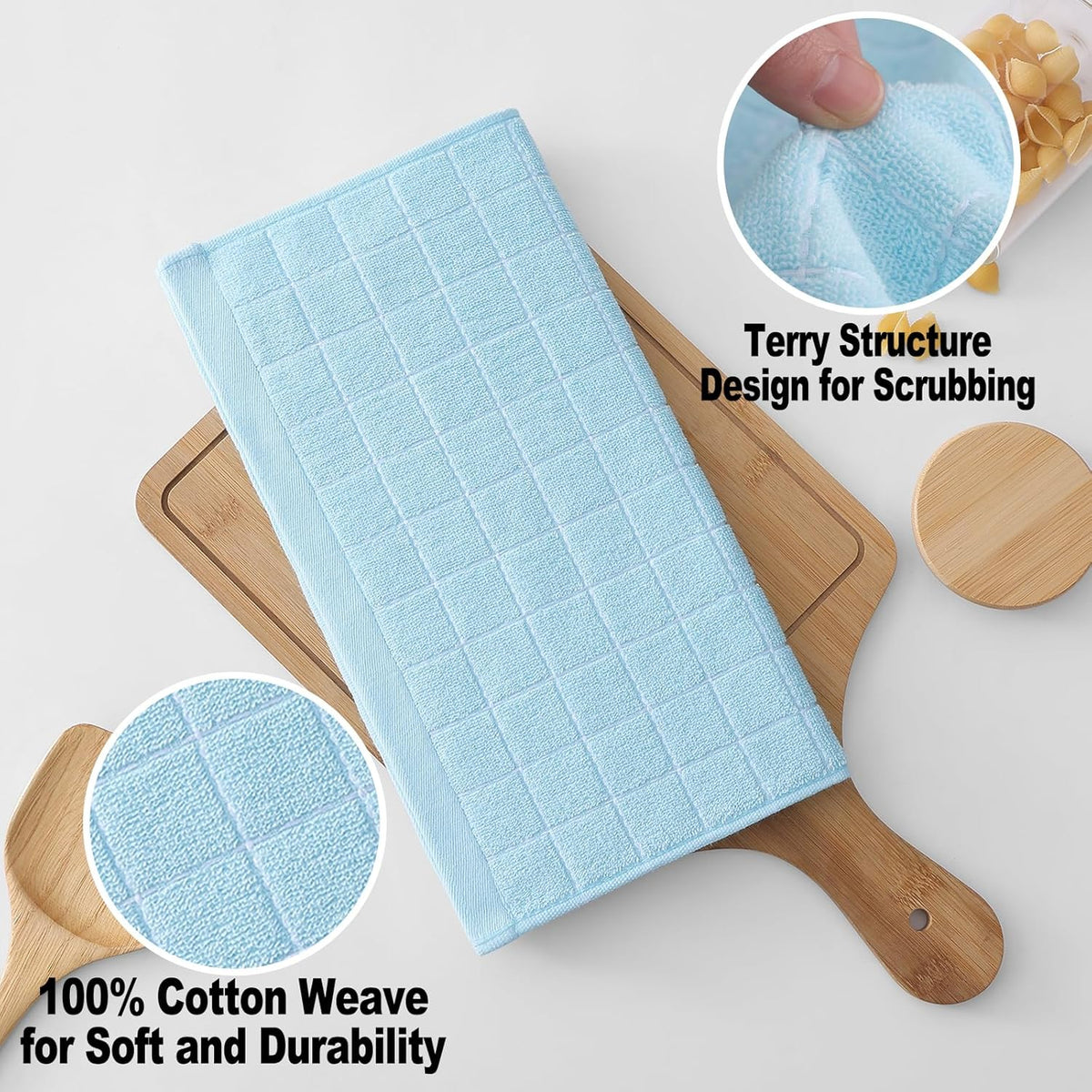 Homaxy 100% Cotton Terry Kitchen Dish Cloths, Ultra Soft and Absorbent Dish Towels for Kitchen, Suitable for Drying and Washing Dishes, 6 Pack, 12 x 12 Inches,Sky Blue