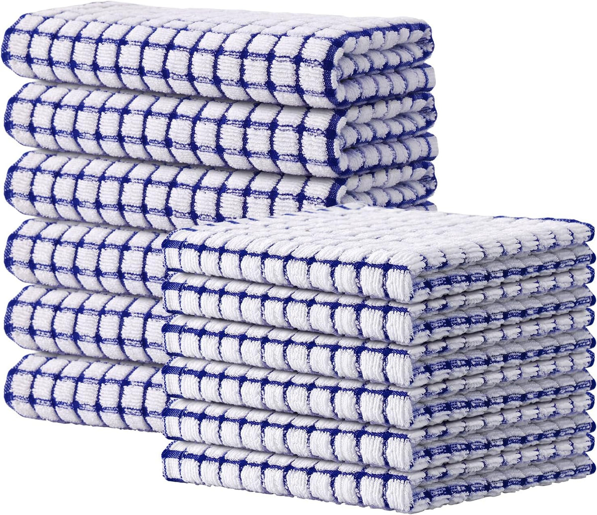 Kitinjoy Cotton 12 Pack Kitchen Towels and Dishcloths Sets, 16 x 25 Inch & 12 X 12 Inch Dish Towels Bulk, Super Soft and Absorbent Hand Towels for Kitchen Drying, Blue