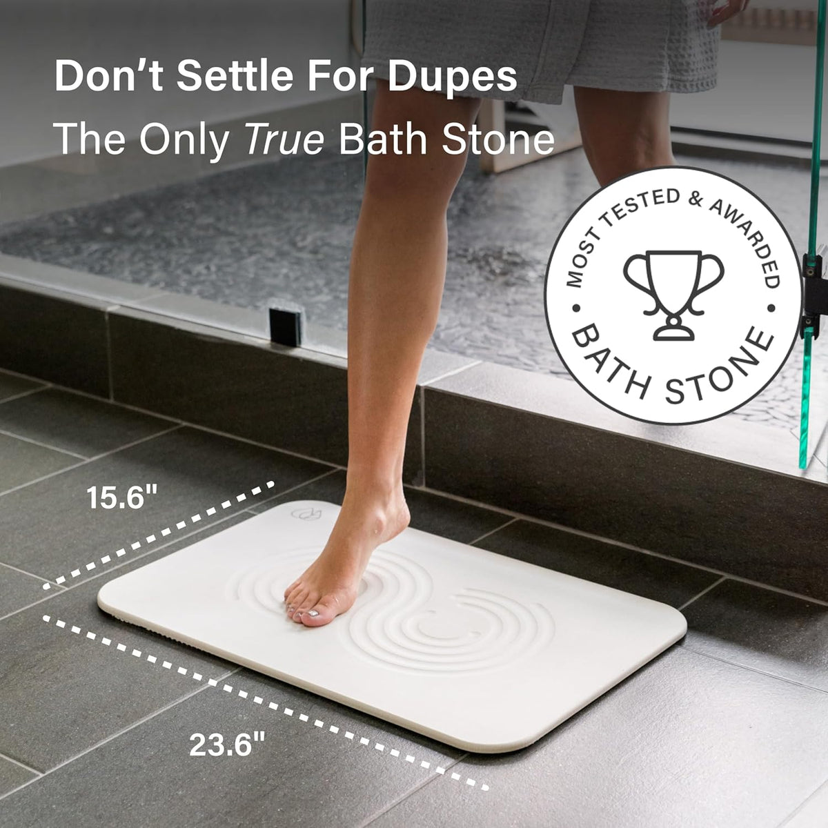 Dorai Home Bath Stone Mat 23.6"x15.4" – Quick-Dry, Non-Slip Diatomite Stone Bath Mat for Bathroom, Zen Sandstone