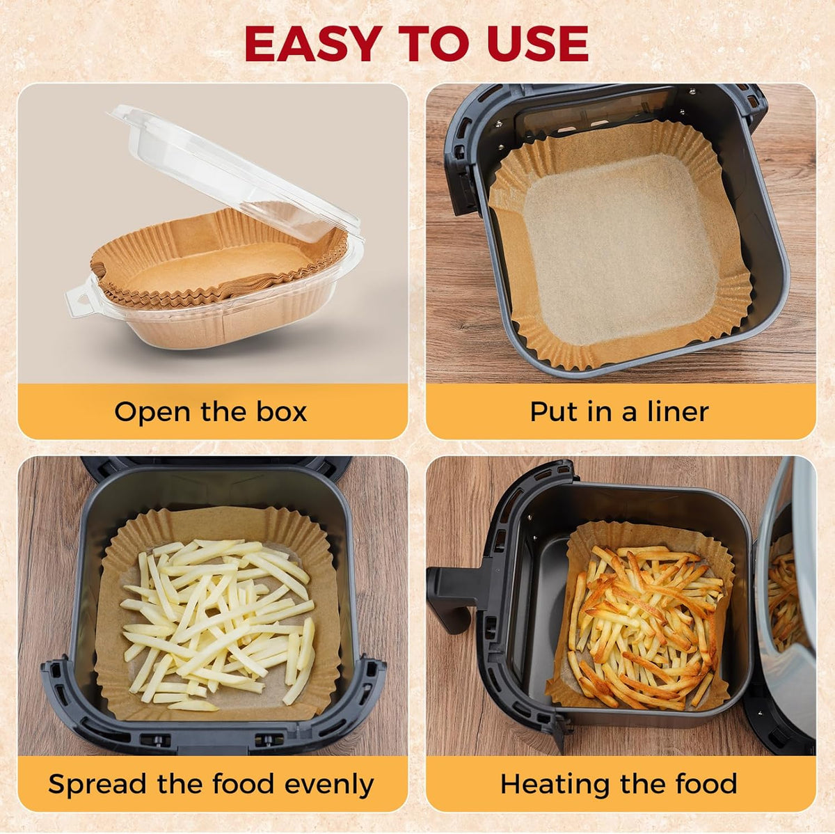 Air Fryer Liners Disposable - 150Pcs 6.5In Square Parchment Paper for Air Fryer Non-Stick Airfryer Basket Liners for Steamer Microwave Oven