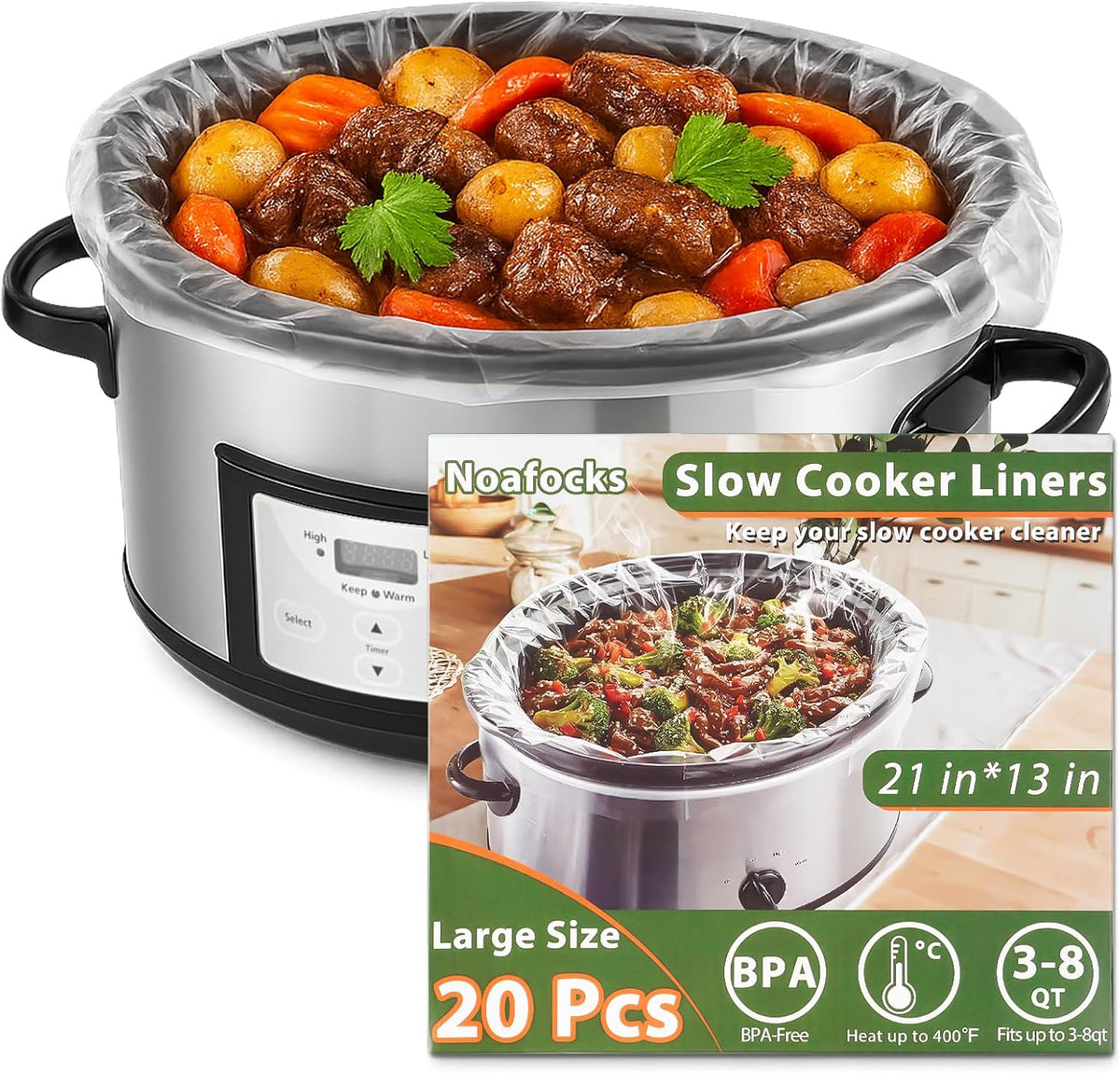 Slow Cooker Liners 3-8 Quarts Disposable Pot Liners 13"x21" Mess-Free Cooking & BPA Free Cooking Bags Suitable for Oval & Round Pots High-Temperature Resistant Liners(40 Liners)