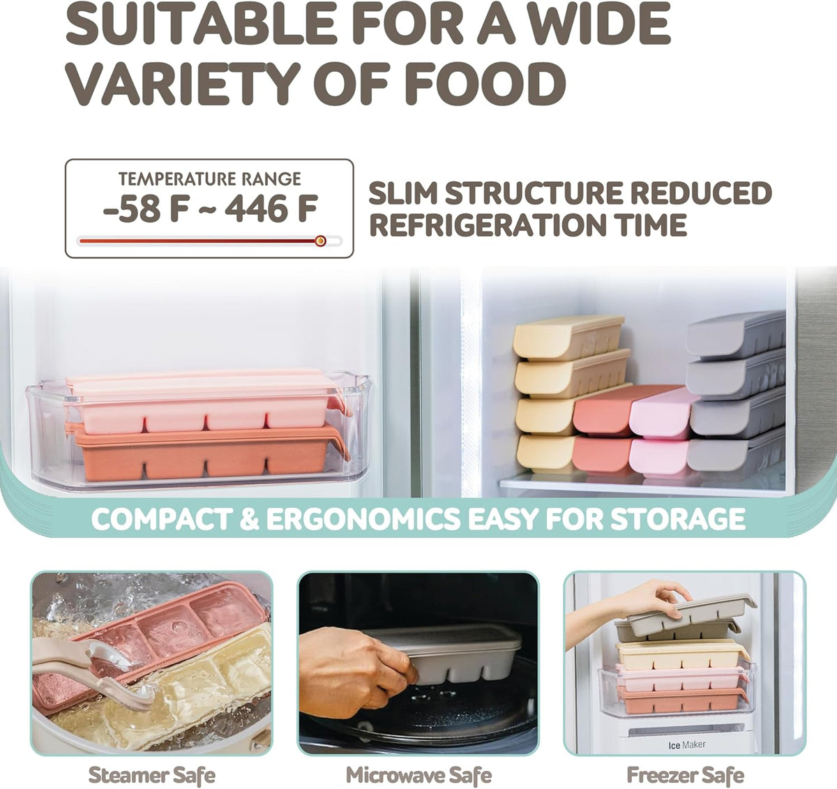 Silicone Freezer Trays with Lid,2ea 1oz 6 Section-Leak Proof Silicone Freezer molds for Homemade Baby Food Breastmilk, Purees, Vegetables, Fruit, Baby Food Jars Ice Tray with Lid BPA Free Brown