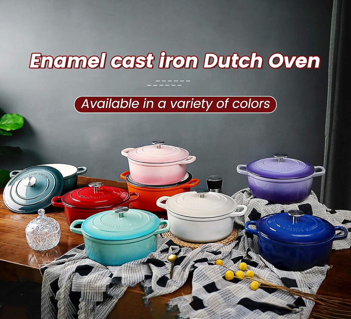 Enameled Cast Iron Dutch Oven, 5.5 Quart, Round Cast Dutch Ovens Pot with Lid Dual Handle for Bread Baking, Oven Safe up to 500°F, Orange